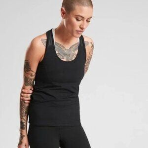 Athleta Bakasana Black Fitted Ruched Wicking Quick-dry Tank Top P4825
